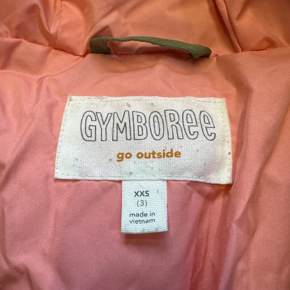 Gymboree Go Outside Puffer Jacket Kids XXS 3 Olive Green Hooded Peach Lining